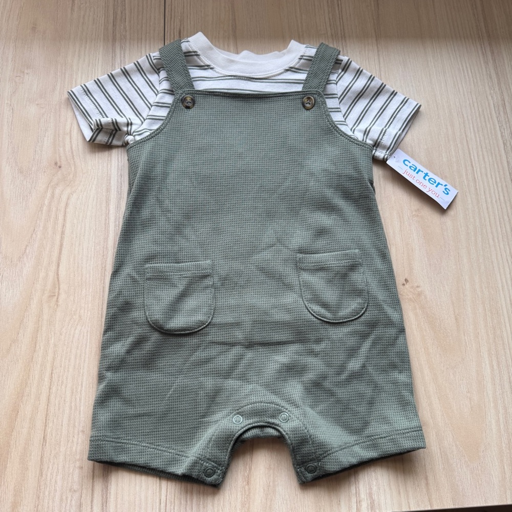 Carter's Olive Green Romper Set with Stripe Tee